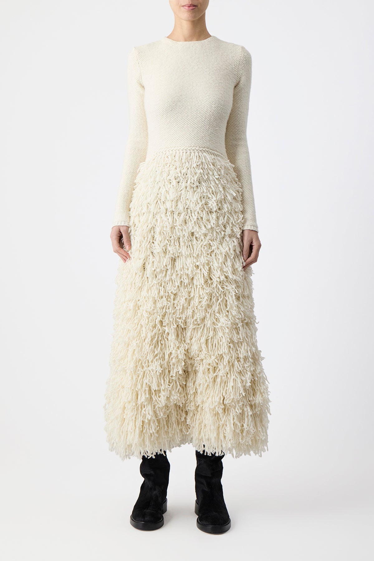 Turner Knit Dress in Ivory Virgin Wool Cashmere Silk - 3