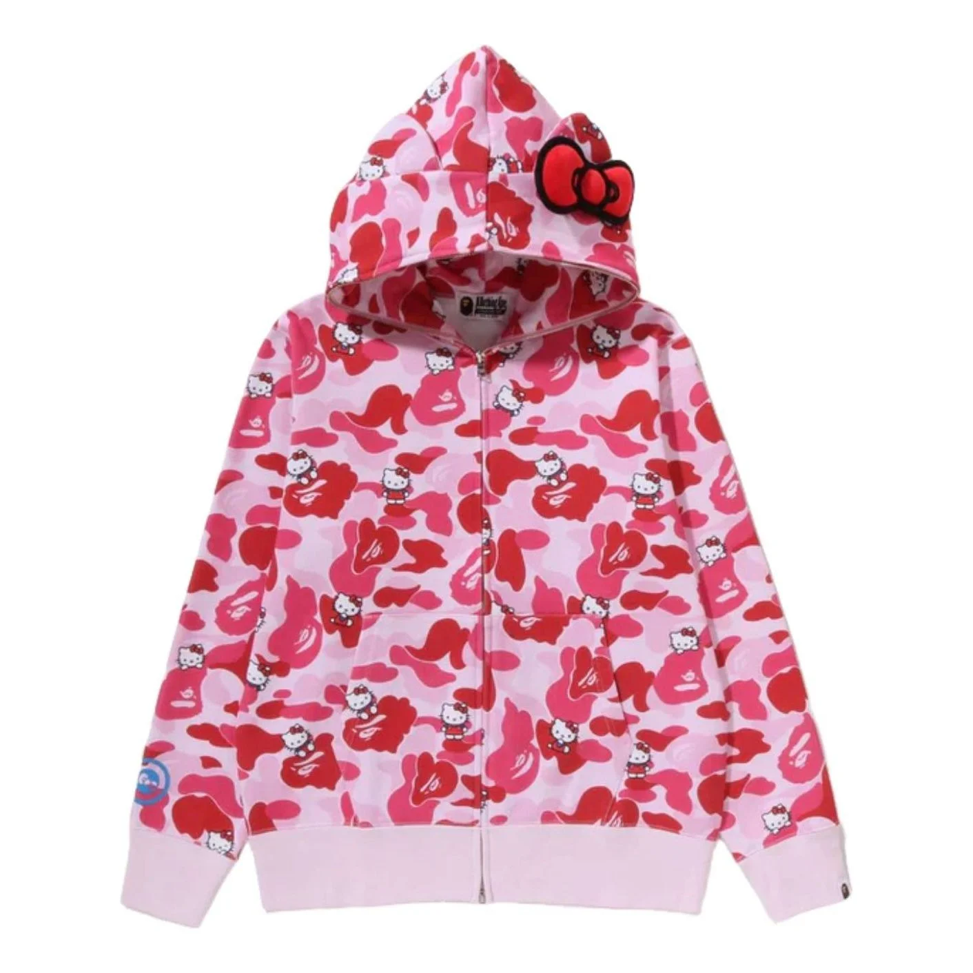(WMNS) A Bathing Ape x HELLO KITTY Camo Full Zip Hoodie 'Pink' 1M23-215-902 - 1