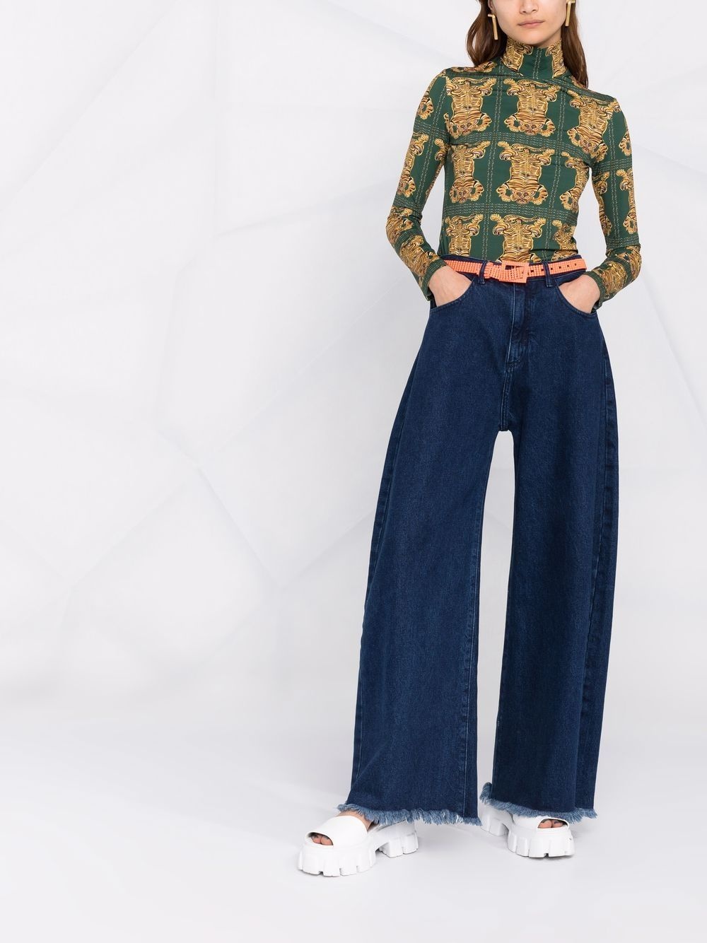 tiger tile-print turtleneck top - 2