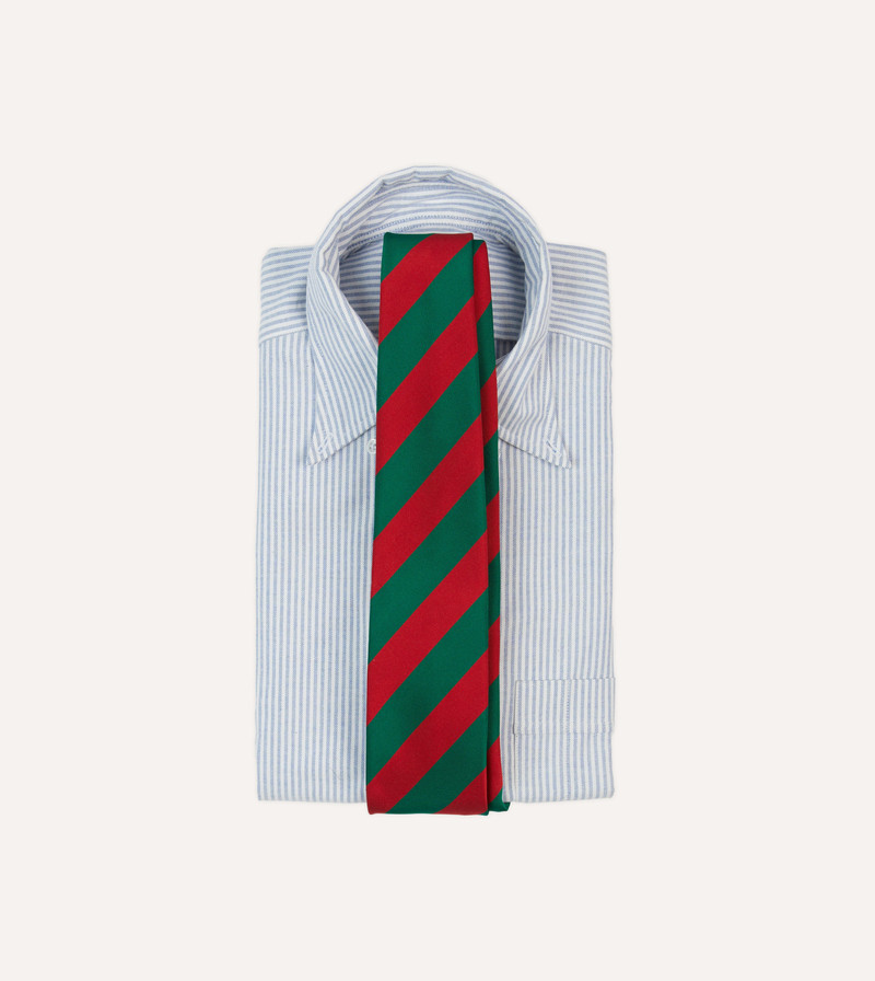 Drake's Green and Red Block Stripe Mogador Silk Tipped Tie outlook