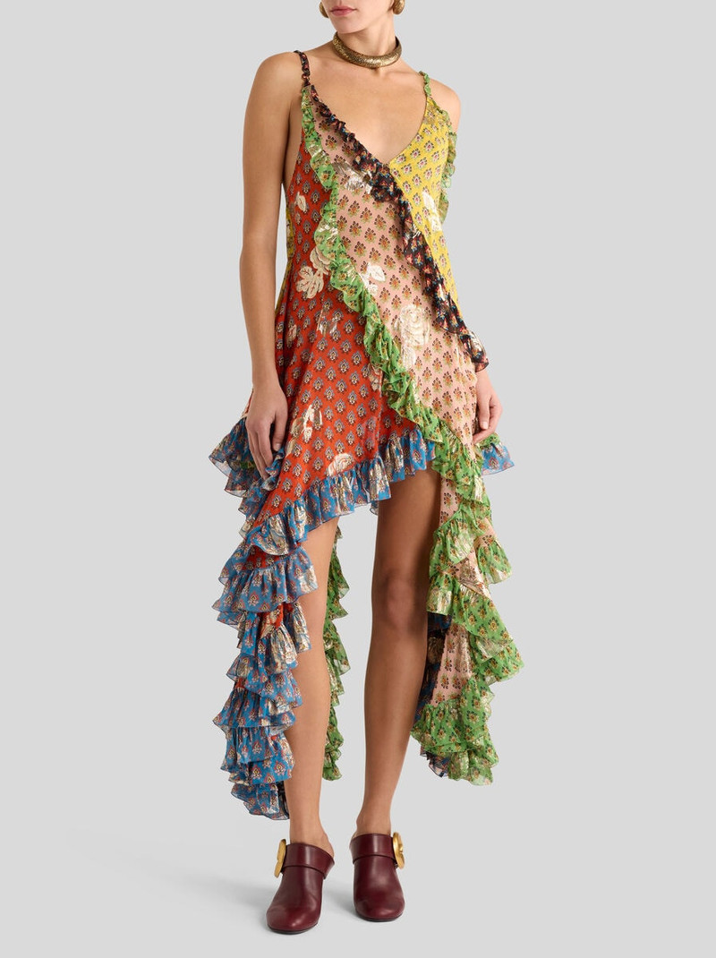 SILK MINI DRESS WITH RUFFLES AND TIE-INSPIRED MOTIF 2