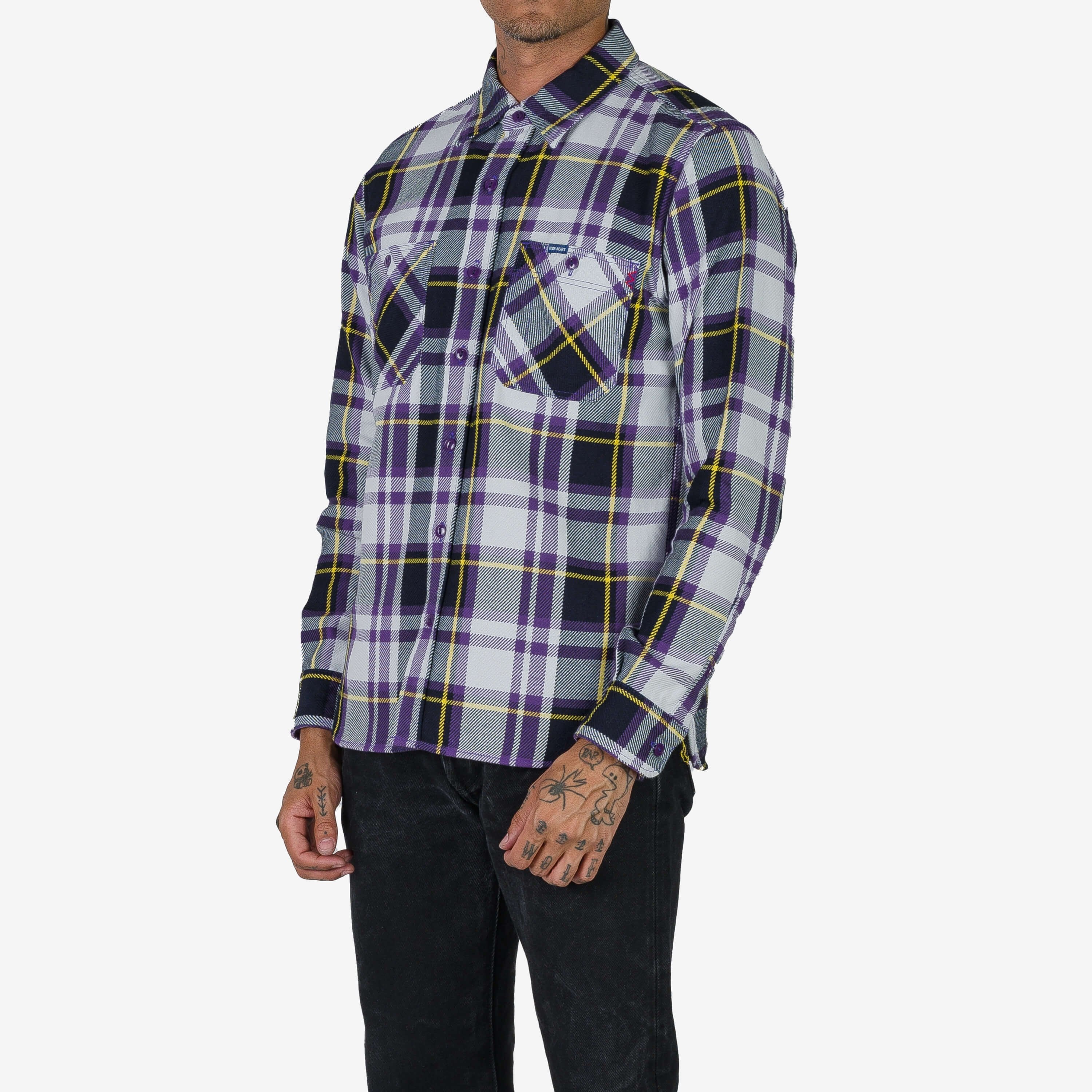 IHSH-382-PUR 9oz Selvedge American Check Work Shirt - Purple - 2