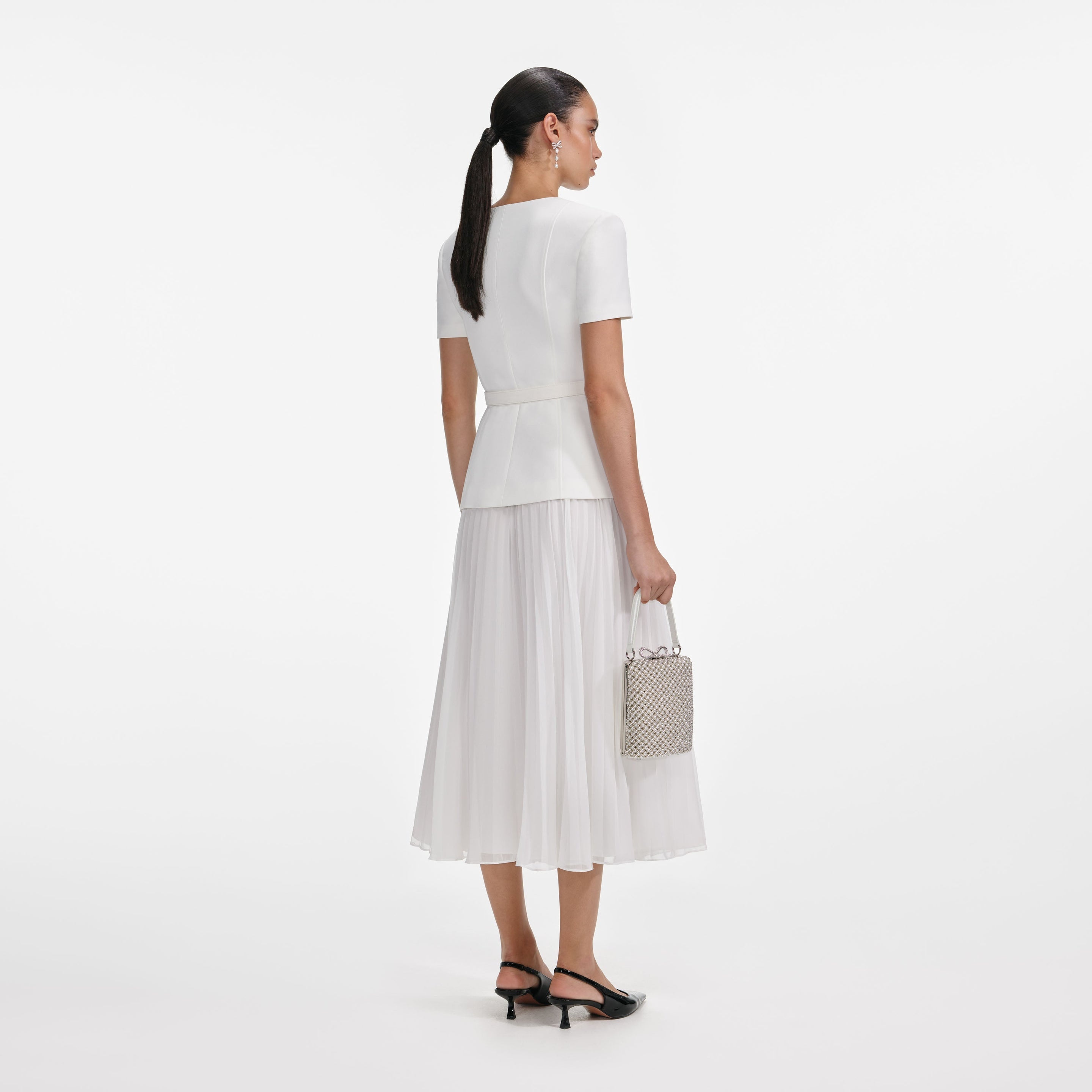 White Crepe Chiffon Midi Dress - 3