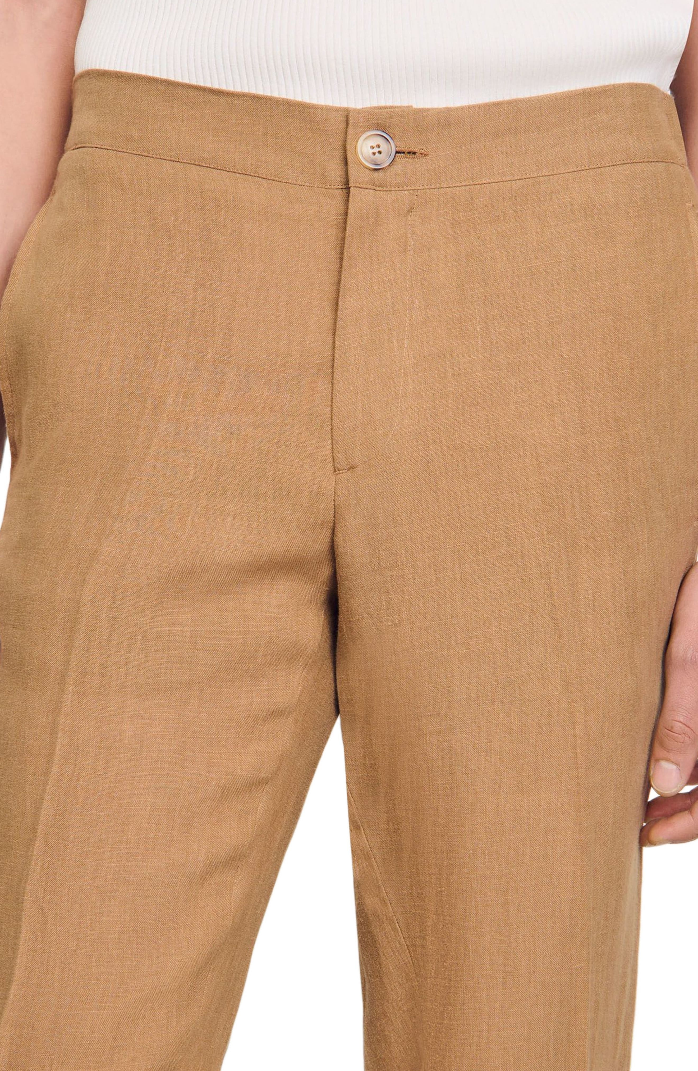 SANDRO Linen trousers in Dark Sand at Nordstrom - 4