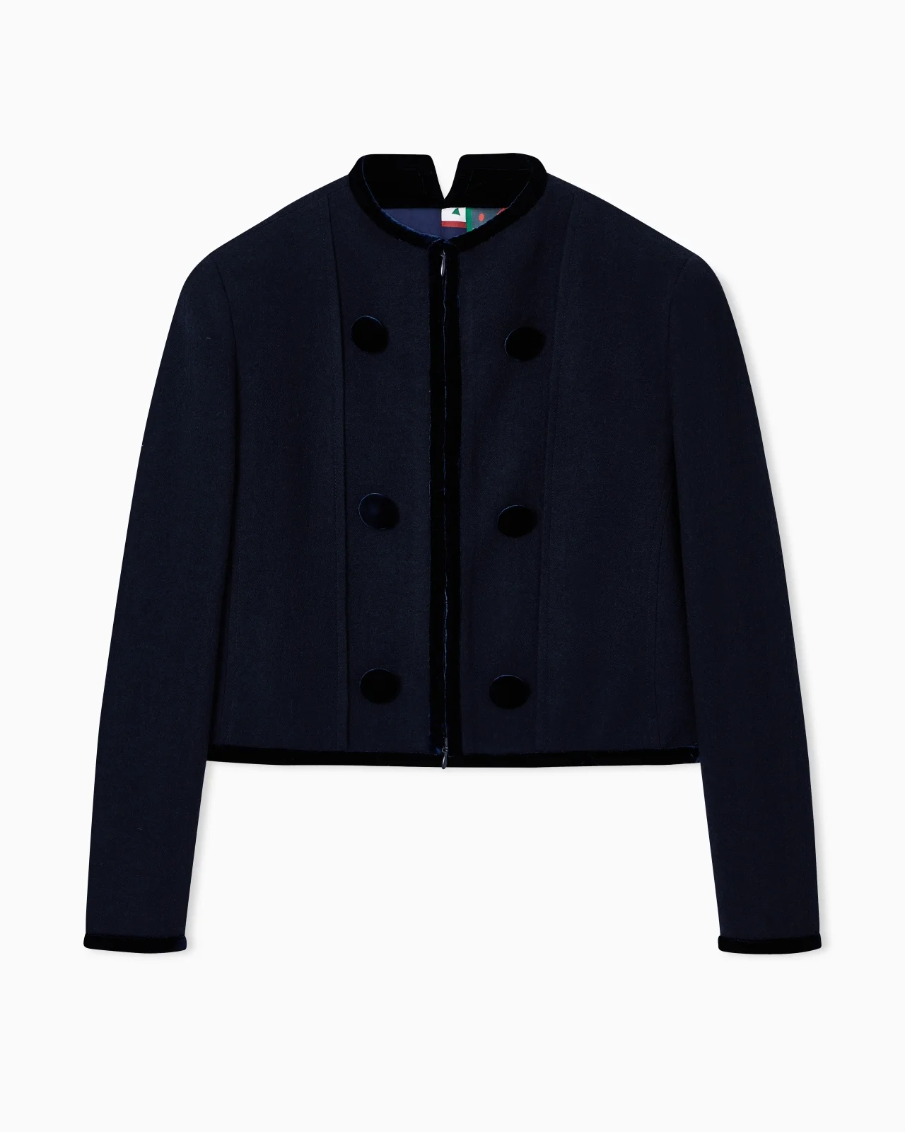 WASHED WOOL JACKET WITH VELVET TRIM - 1