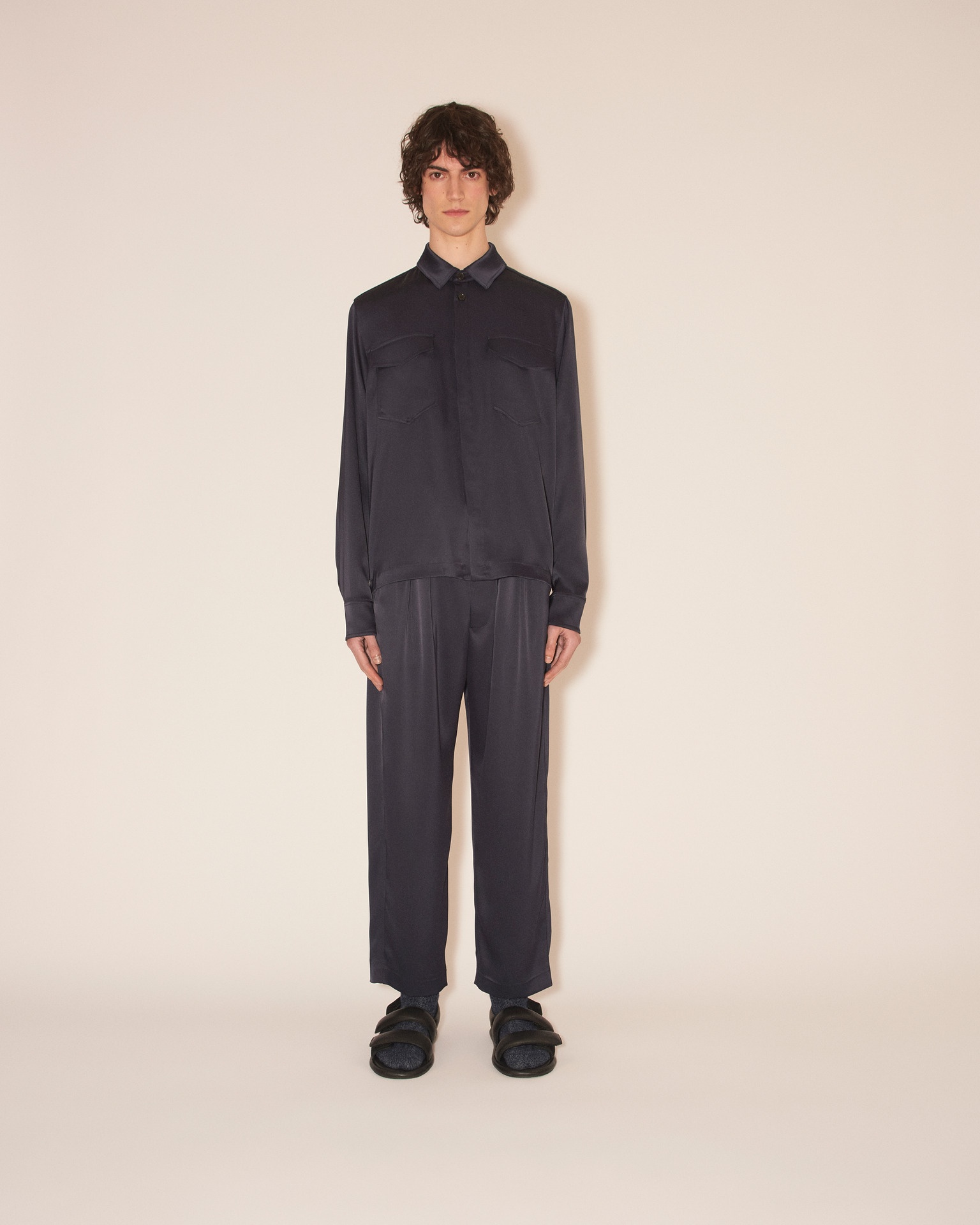 FLORIAN - Technical satin long sleeve - Navy - 2