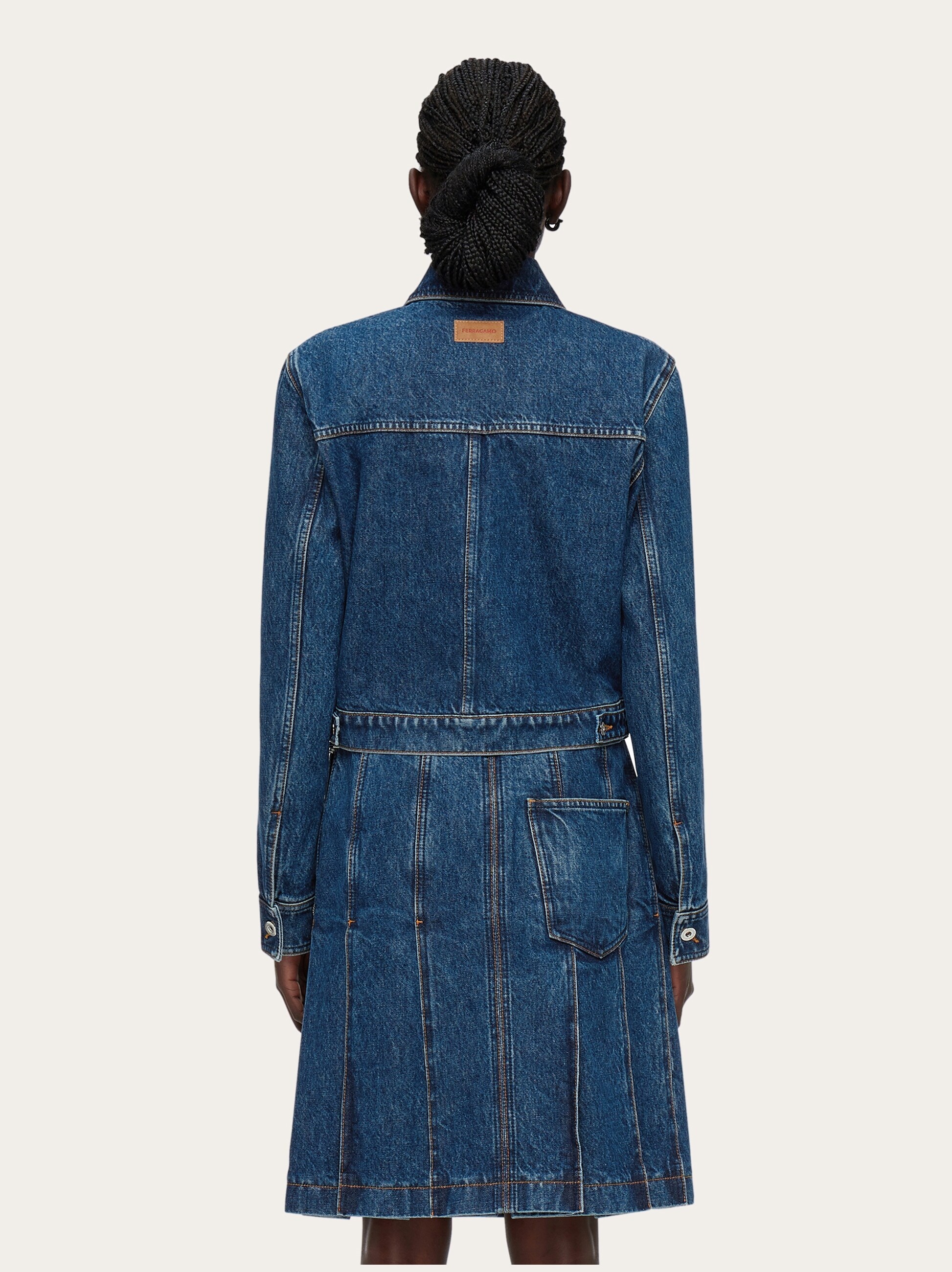Denim jacket with leather collar - 4