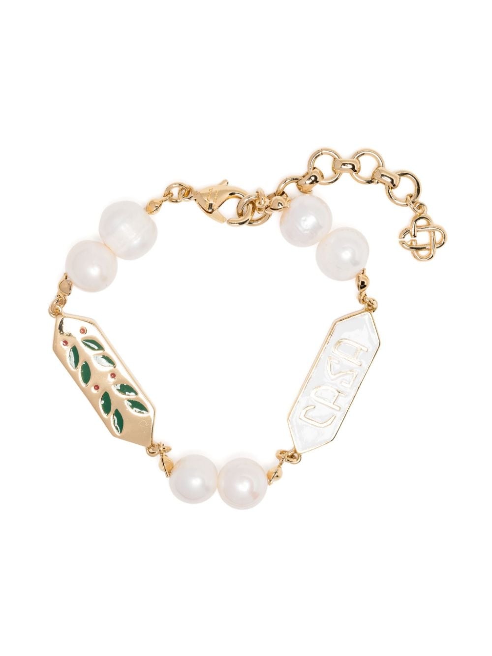 logo-plaque pearl-embellished bracelet - 1
