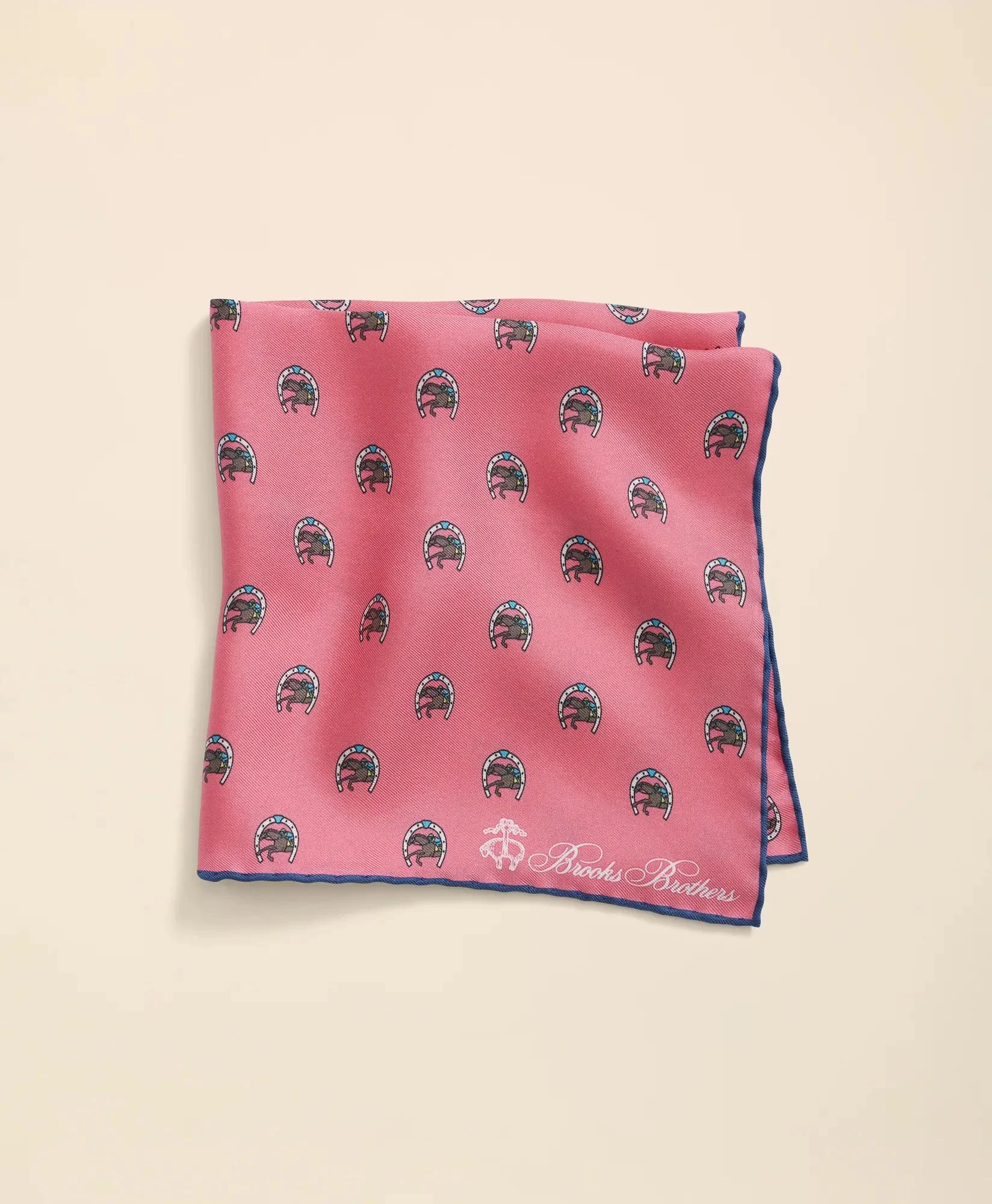 Silk Equestrian Motif Pocket Square - 1