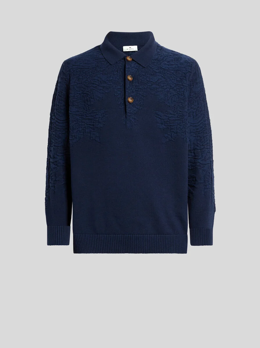 POLO-STYLE SWEATER IN COTTON AND WOOL WITH PAISLEY MOTIF - 1