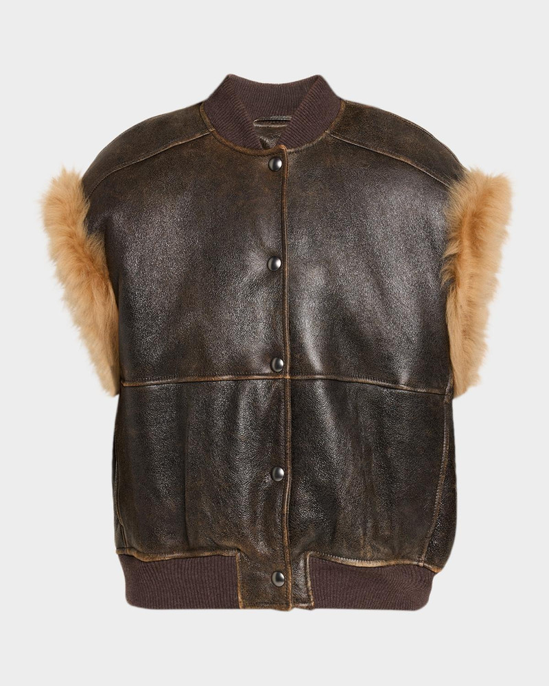 Lamb Shearling Trim Vintage Aviator Vest 1