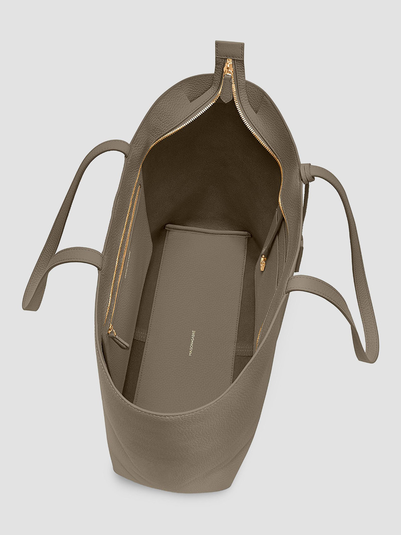Women's Large Leather Zipped Soft Tote Bag - Cashmere Clay 4