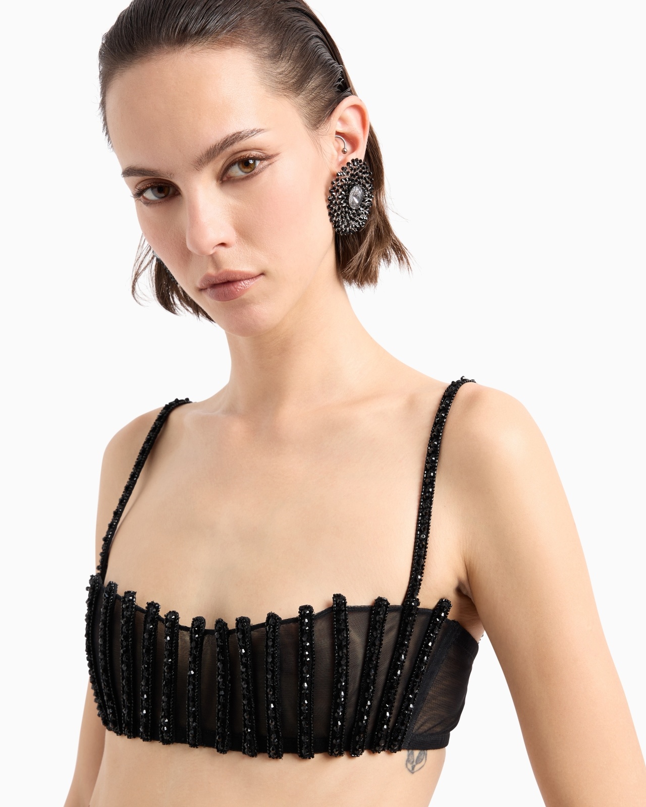 EMBROIDERED STRETCH TULLE BANDEAU TOP - 5