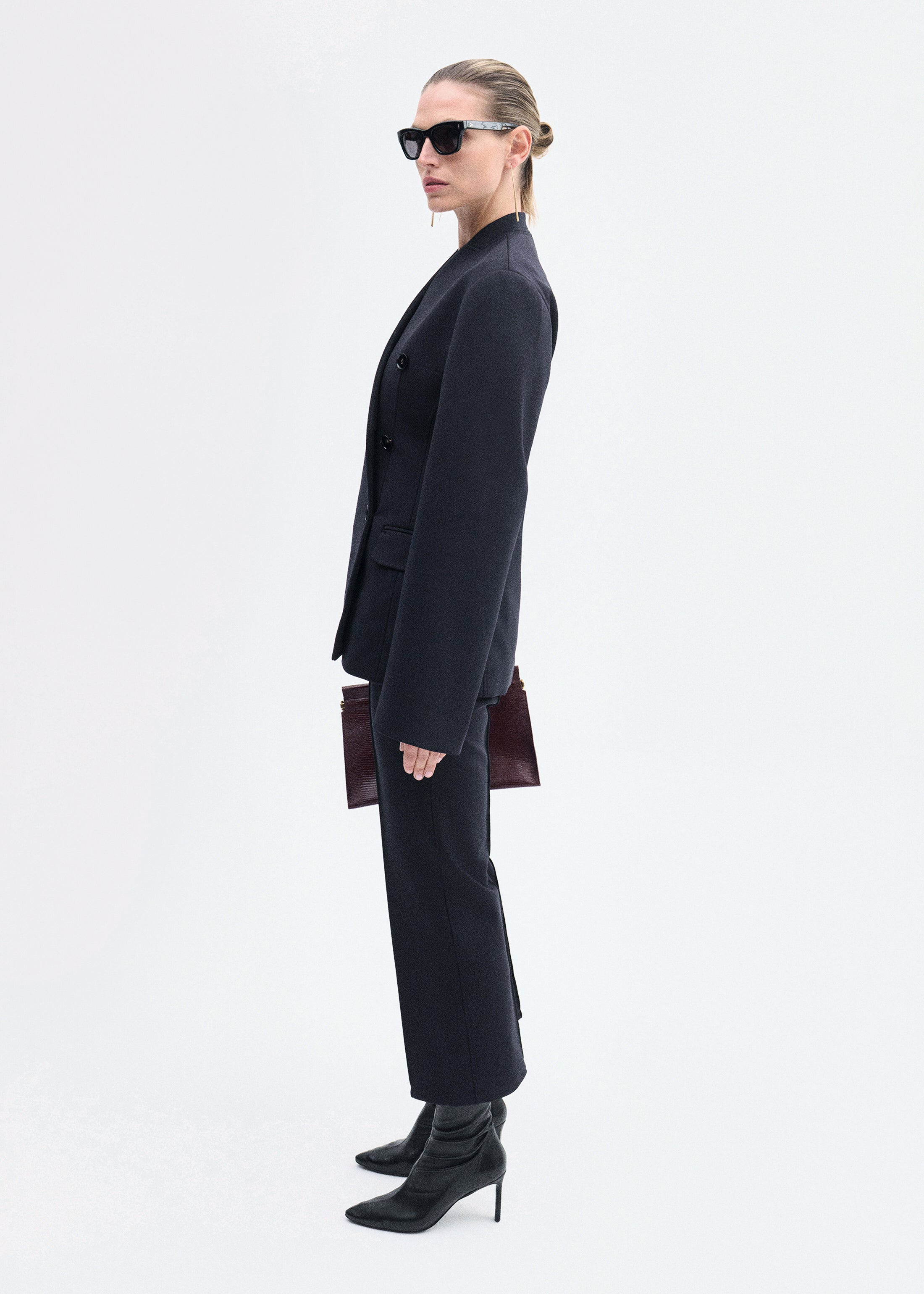 Sculptural Collarless Blazer in Scuba - 3