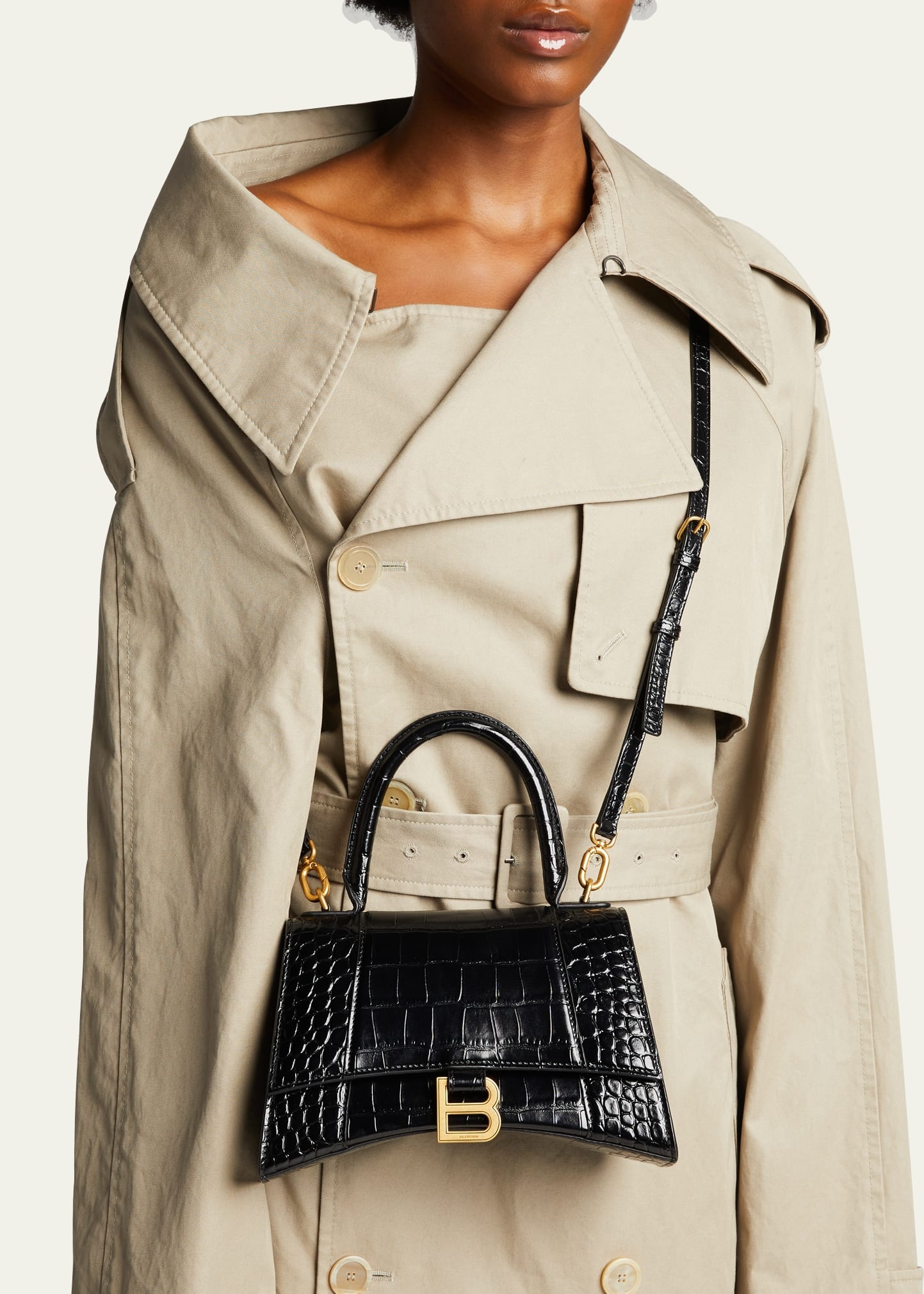 Hourglass Small Croc-Embossed Top-Handle Bag - 2