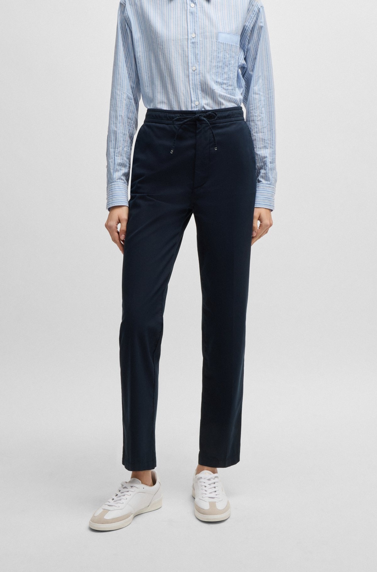 STRETCH-COTTON TROUSERS WITH DRAWCORD WAIST - 2
