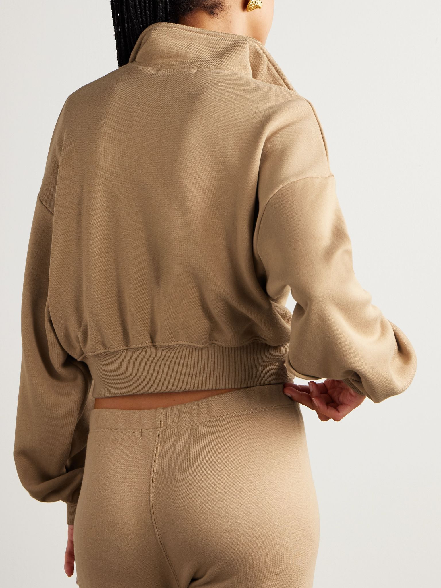 Cropped embroidered cotton and modal-blend jersey sweatshirt Taupe - 3