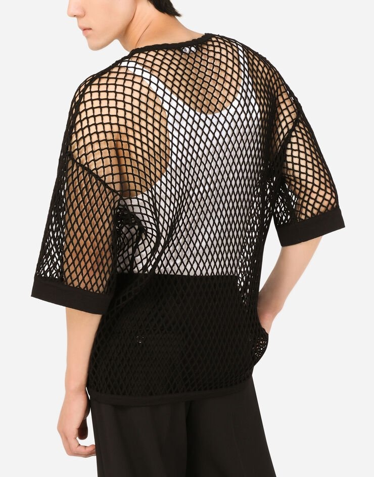 Round-neck wool mesh-stitch top with DG patch - 5