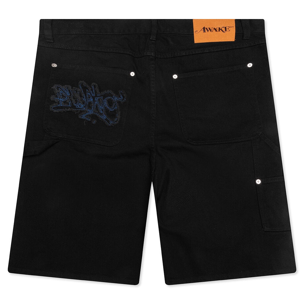 FRAYED SCRIPT PAINTER SHORTS - BLACK - 2