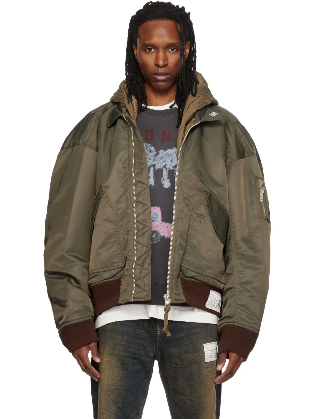 Khaki Hooded Flight Bomber Jacket - 1