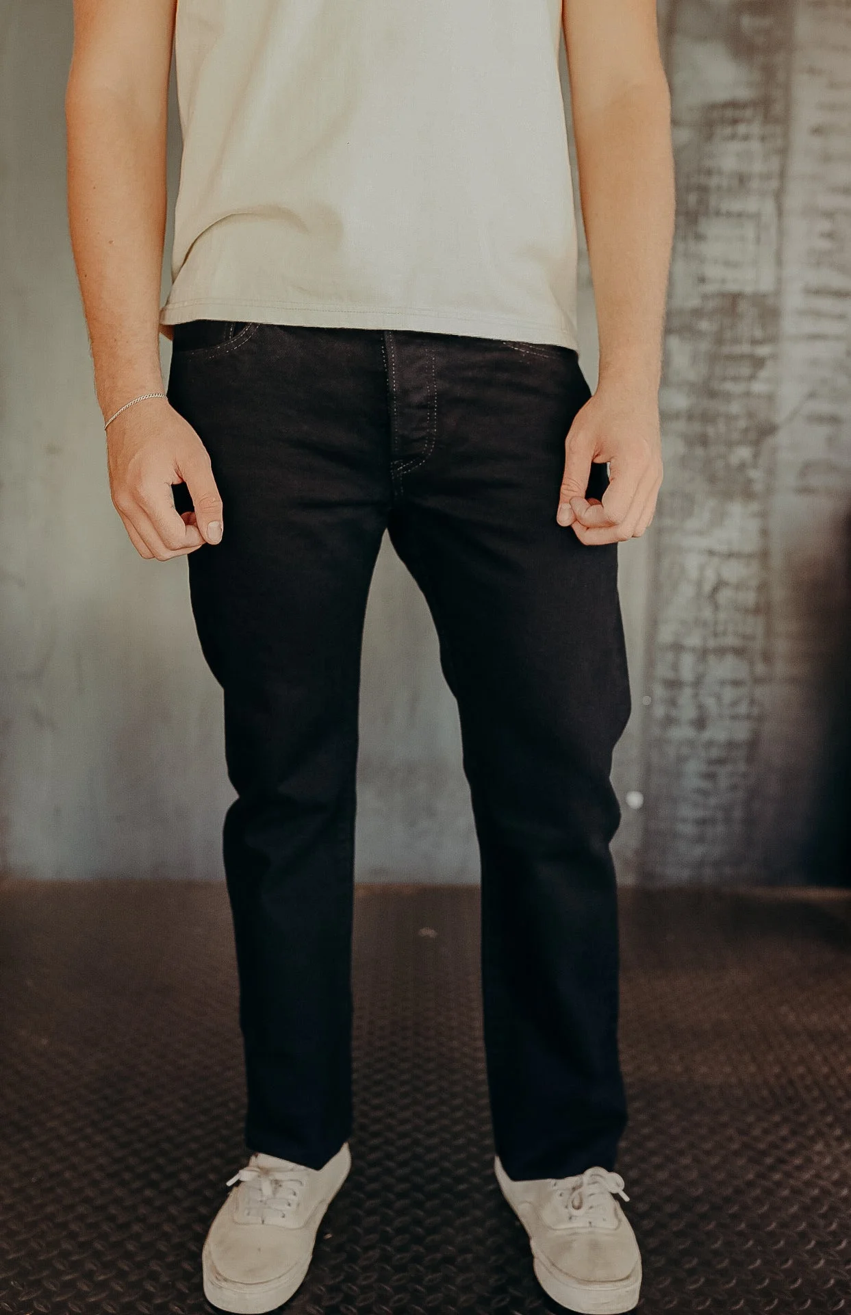 14OZ SELVEDGE DENIM SLIM STRAIGHT CUT JEANS - INDIGO OVERDYED BLACK IH-666S-142OD - 1