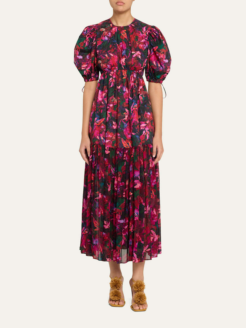 ULLA JOHNSON Collage Hibiscus Midi Dress outlook