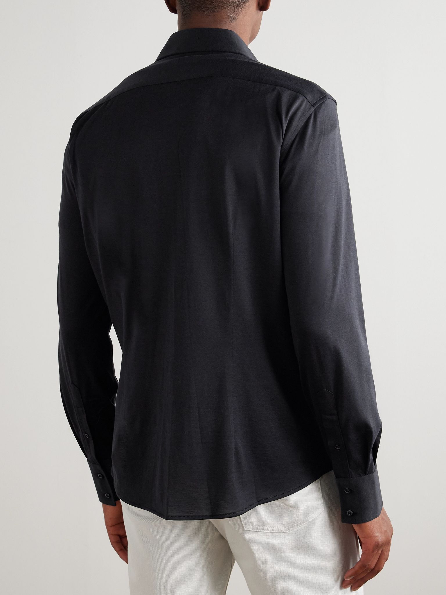 Cutaway-Collar Silk and Cotton-Blend Shirt Black - 4