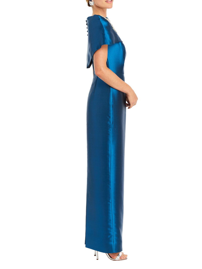 Women's Eve Embellished Satin Caplet Column Gown - Midnight 4