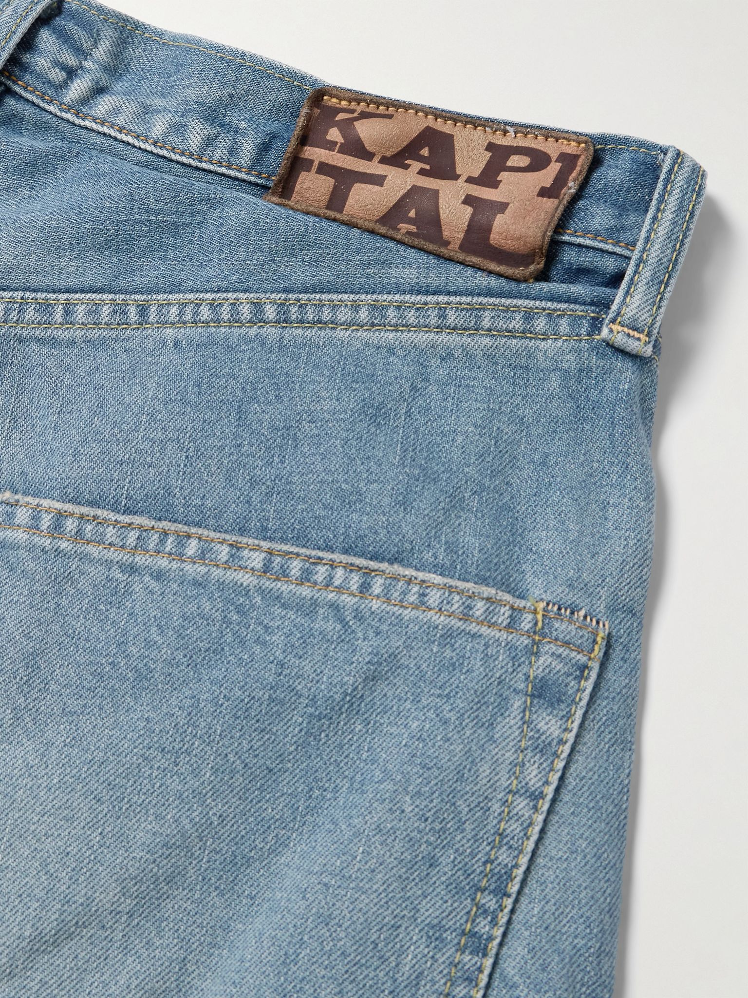 Straight-Leg Appliquéd Distressed Denim Shorts Blue - 4