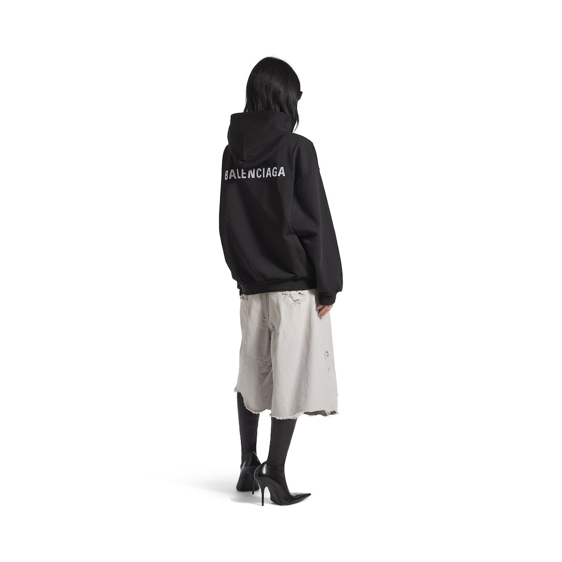 New Balenciaga Back Hoodie Medium Fit in Black - 3