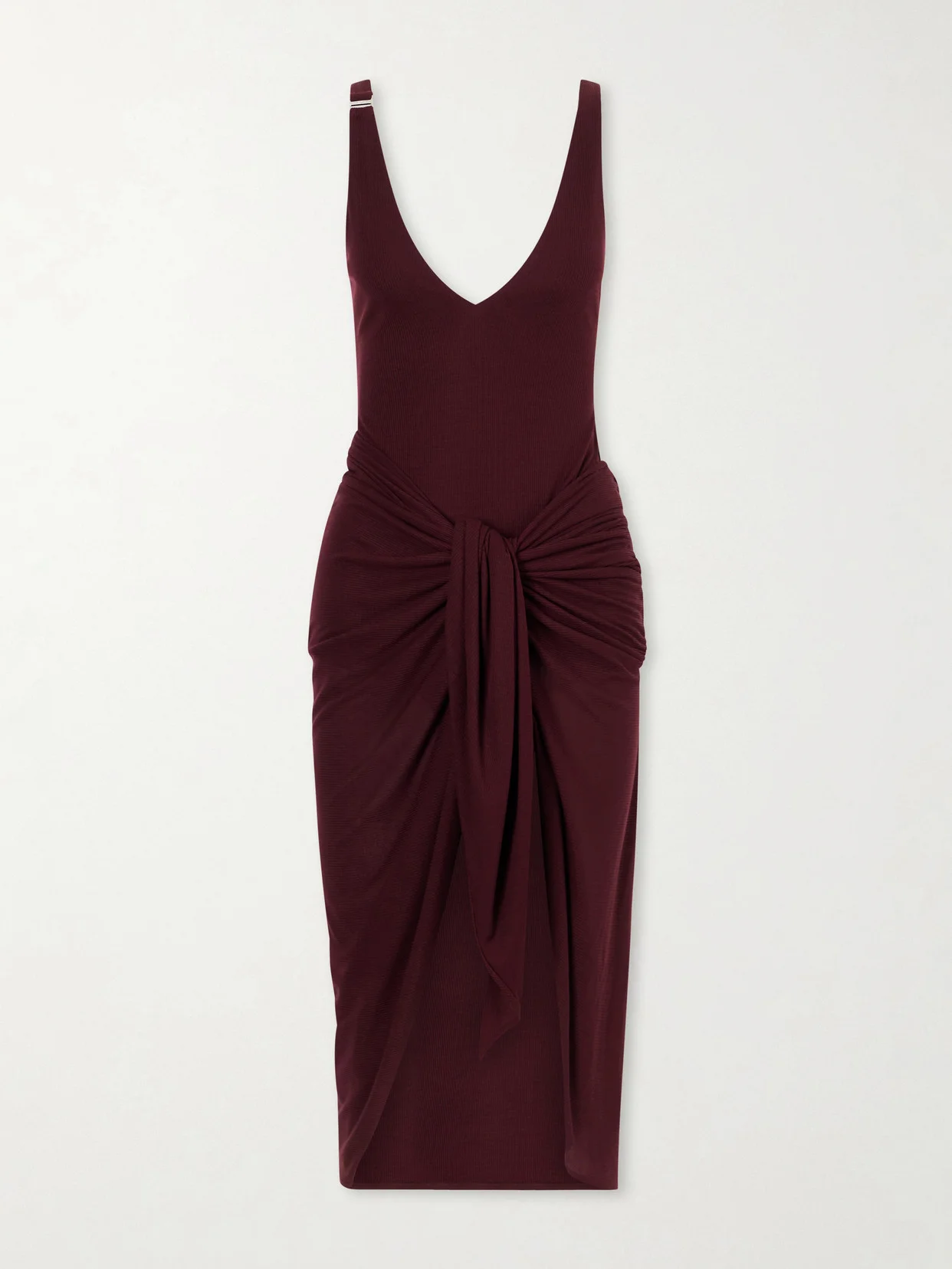 Knotted Ribbed Lyocell Midi Dress - 1