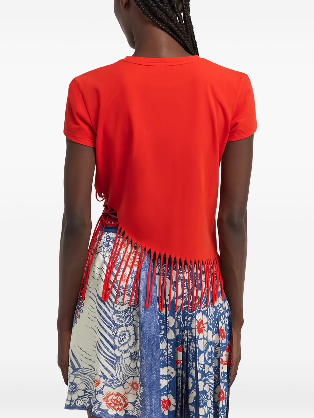 fringe-detail button T-shirt - 5
