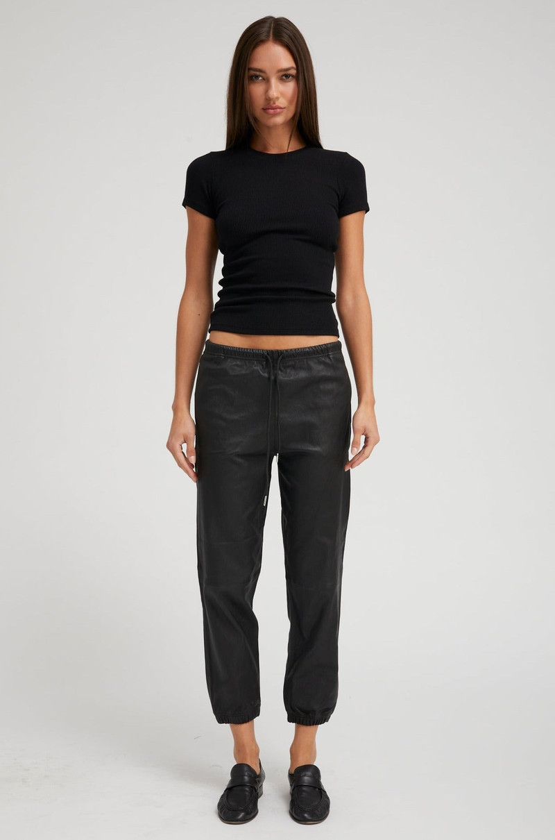 SPRWMN BLACK LEATHER SWEATPANTS outlook