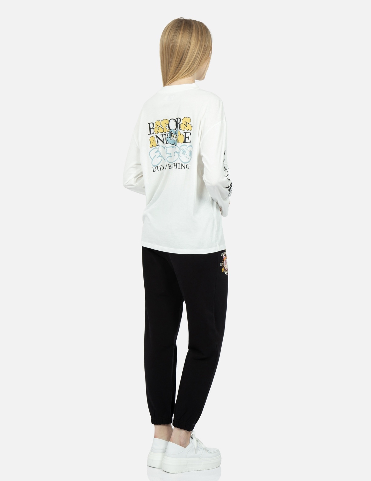 GRAFFITI DARUMA SLOGAN PRINT LONG-SLEEVE T-SHIRT - 3