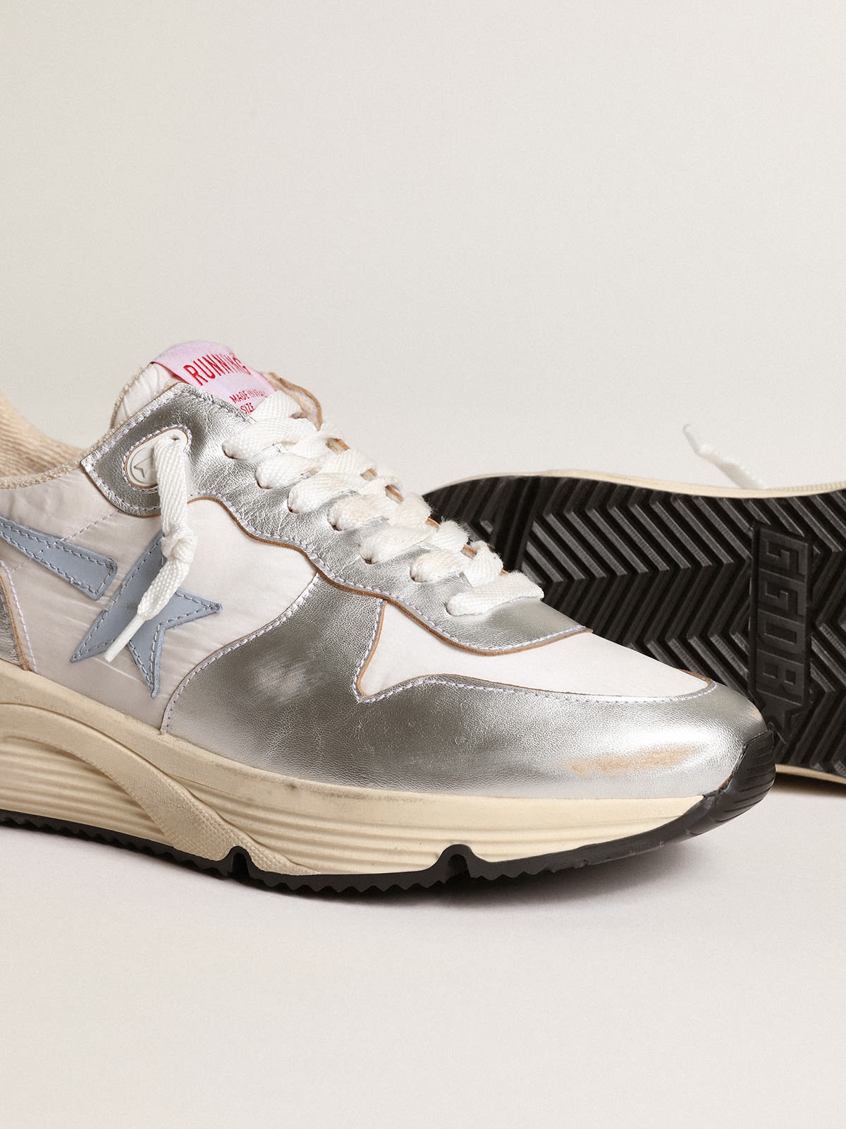Running Sole in nylon and silver metallic leather with light blue star - 3