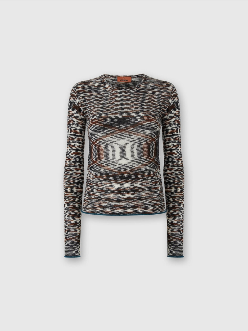 Crew Neck Sweater with Flame Pattern in Cashmere Blend - 1
