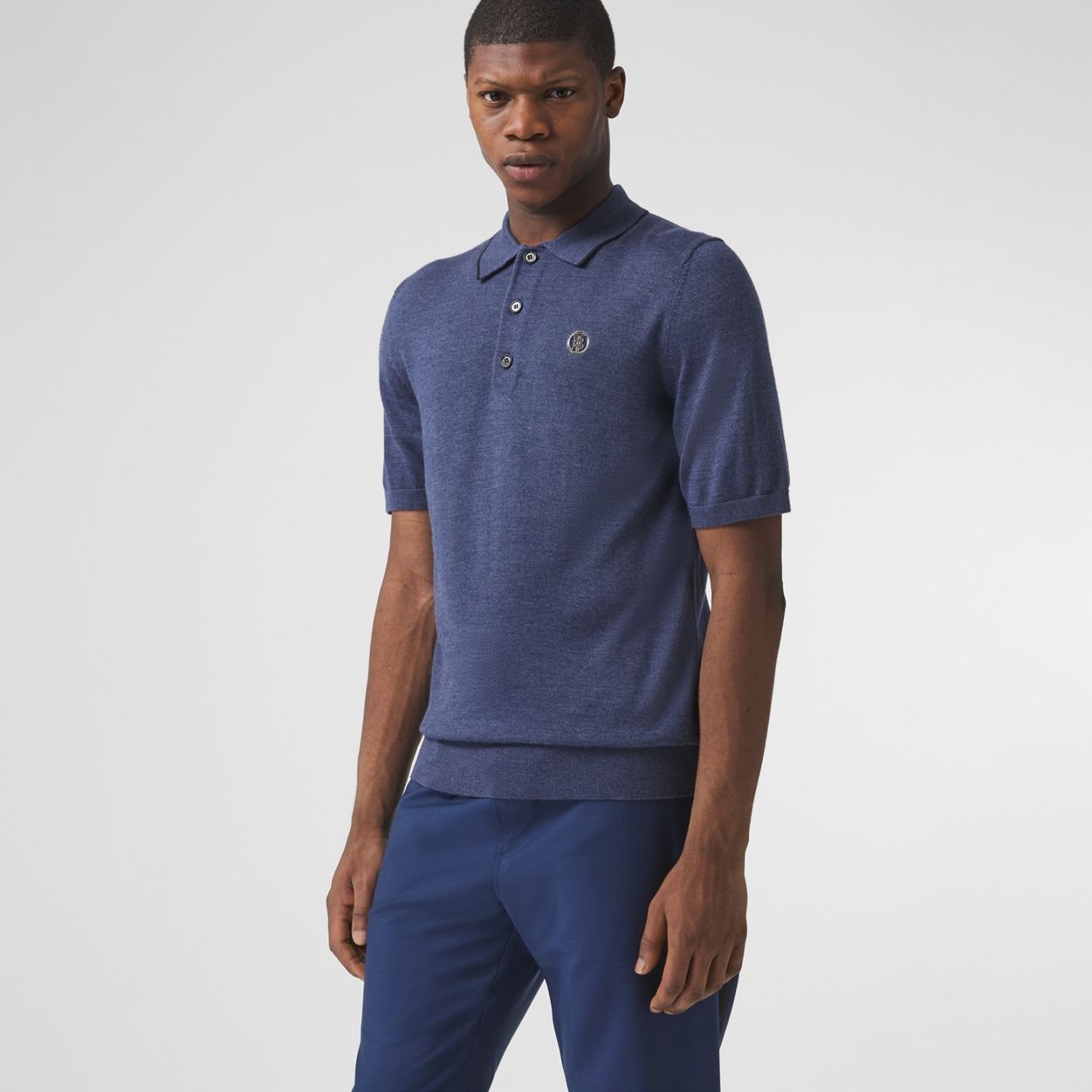 Monogram Motif Wool Silk Cashmere Polo Shirt - 5