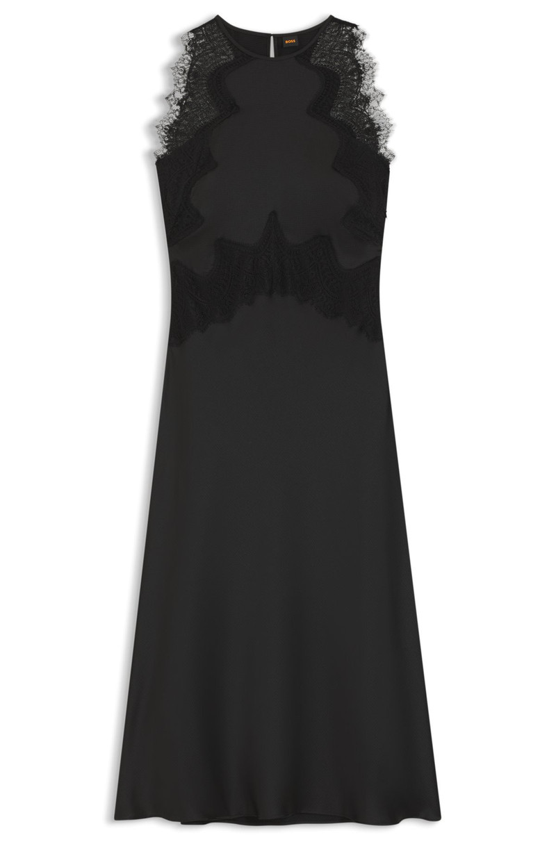 SEERSUCKER-SATIN DRESS WITH LACE TRIMS 1