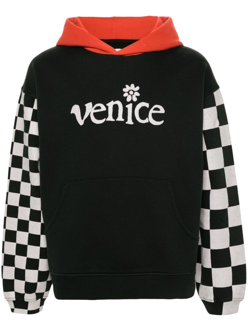 Venice-print colour-block hoodie - 1