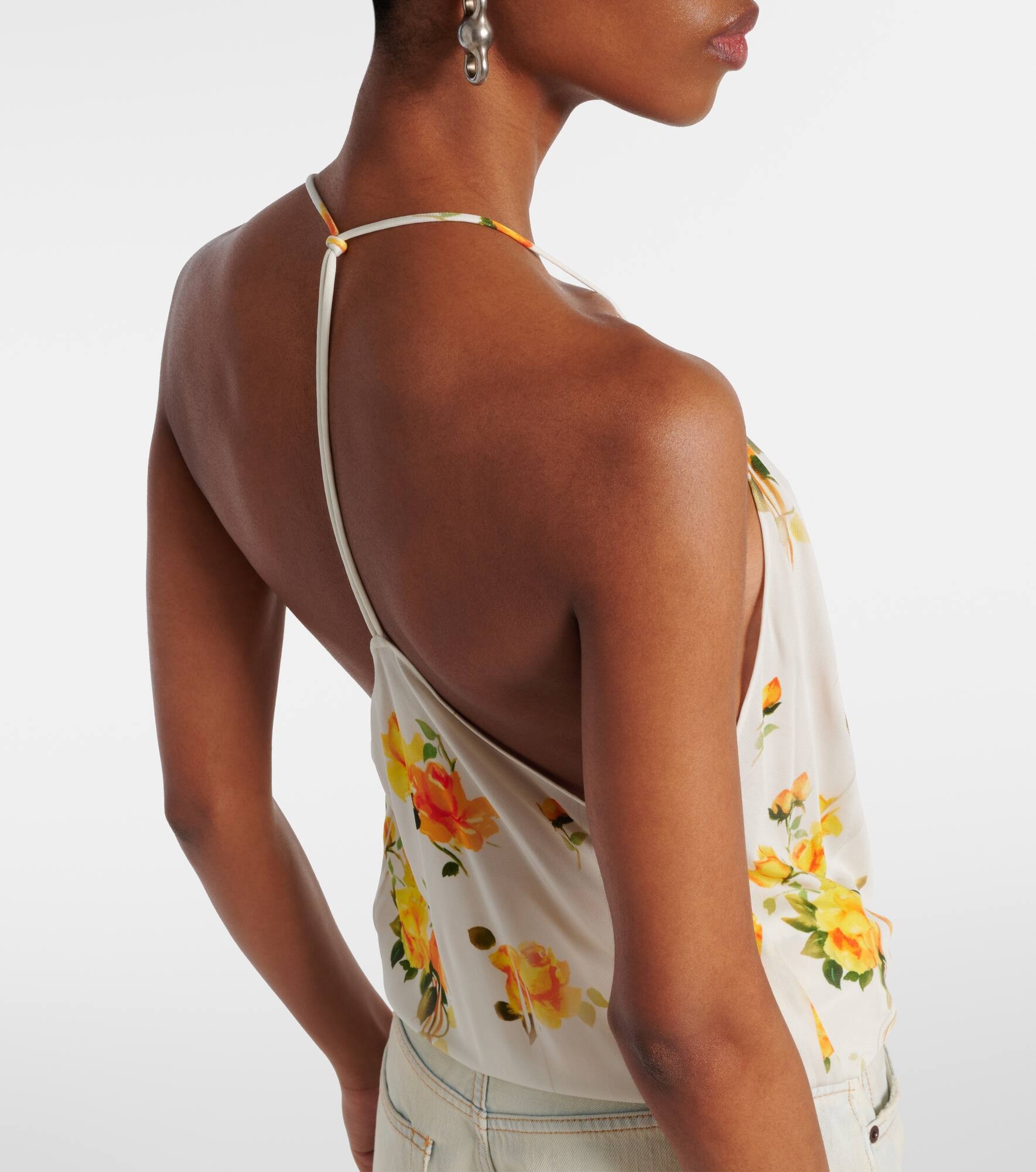 Floral draped jersey top - 5