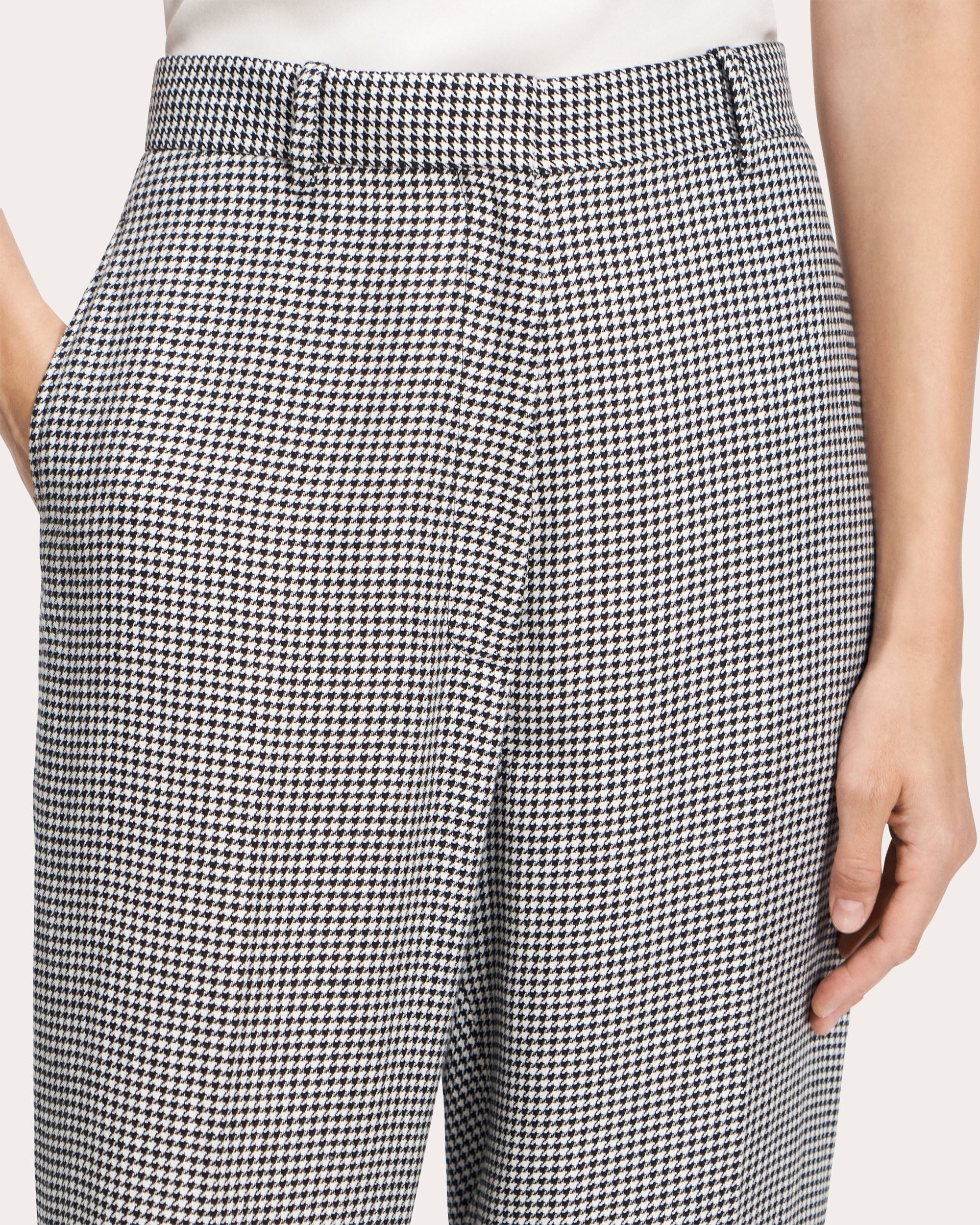 Houndstooth Linen Creased Straight-Leg Trousers - 5