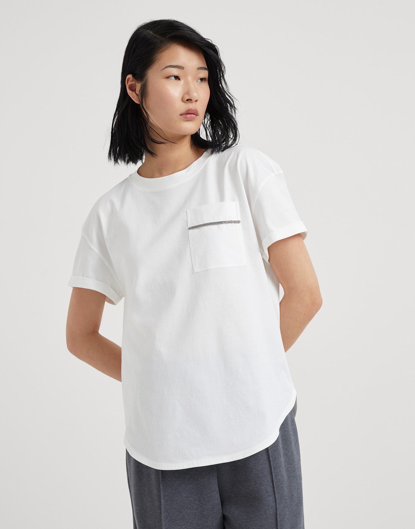 【関税込み】BRUNELLO CUCINELLI Shiny Pocket Detail' T-shirt Brunello Cucinelli T-Shirt With Shiny Pocket Detail