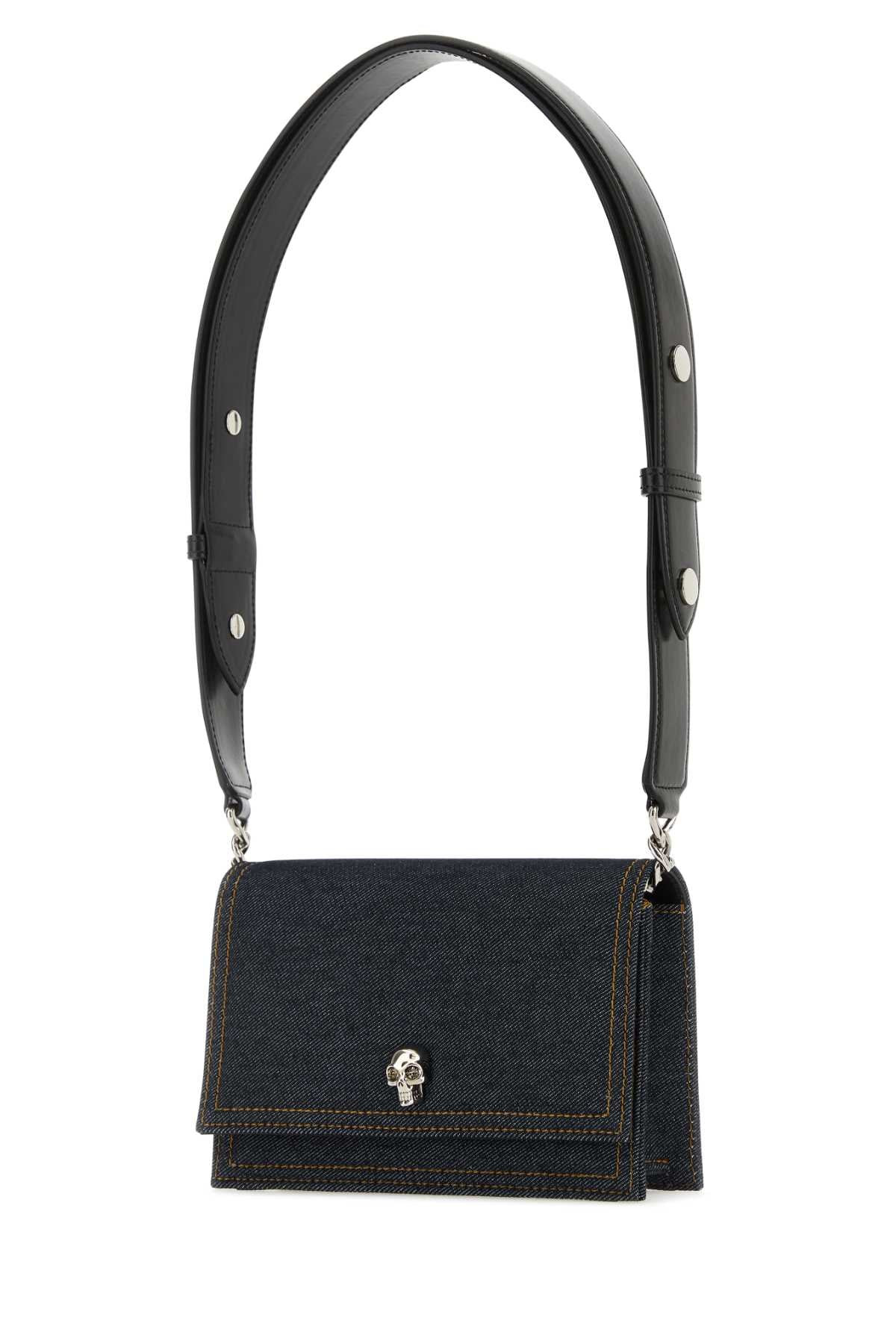 Alexander Mcqueen Women Dark Blue Denim Small Biker Skull Shoulder Bag - 2