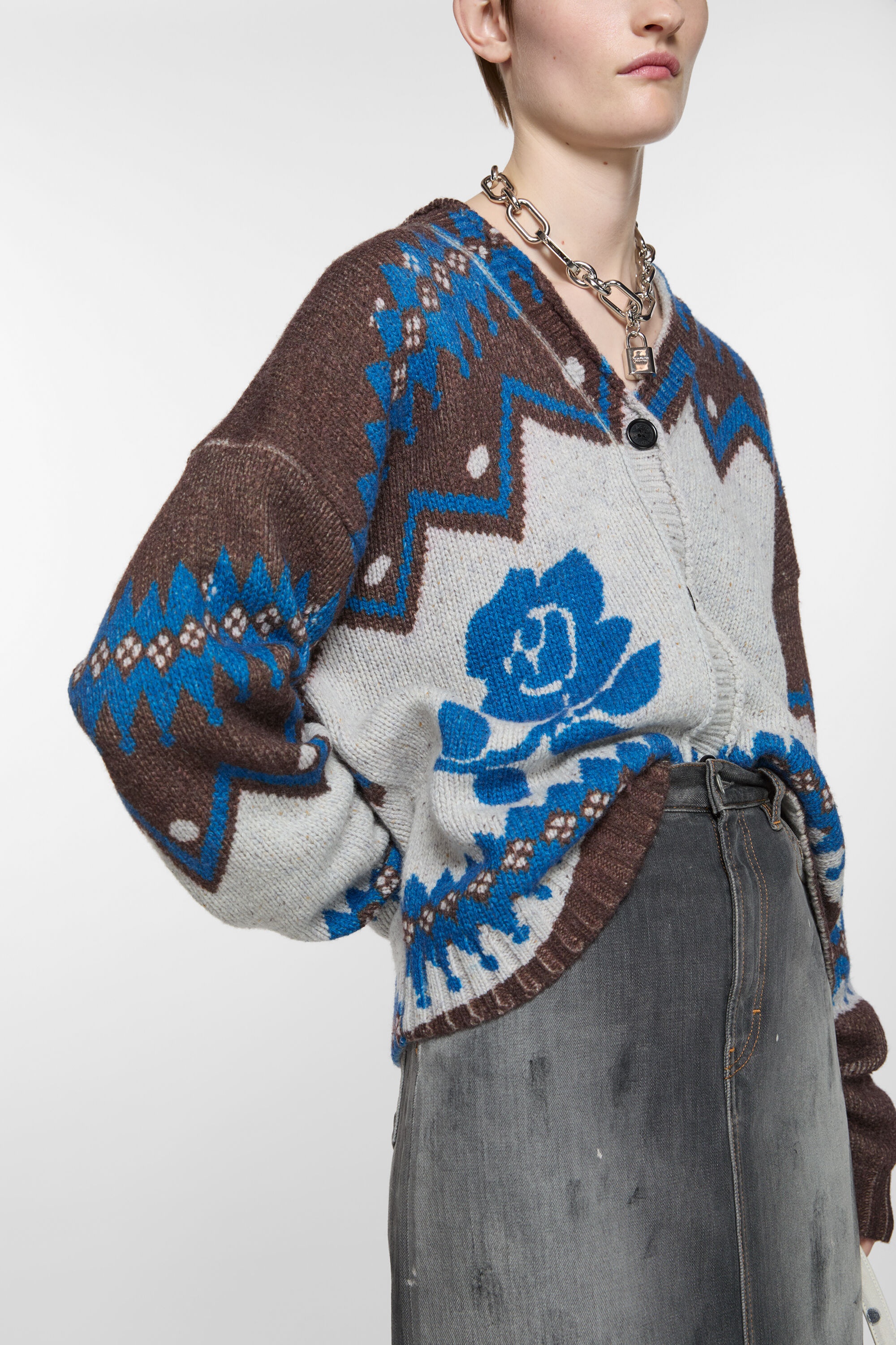 Jacquard wool cardigan - Brown/multi - 4