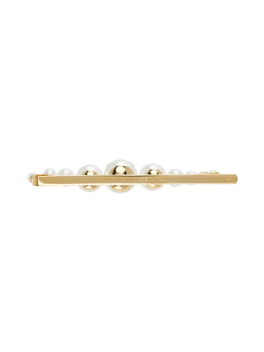 Gold & White VLogo Signature Metal Pearl Hair Clip - 2