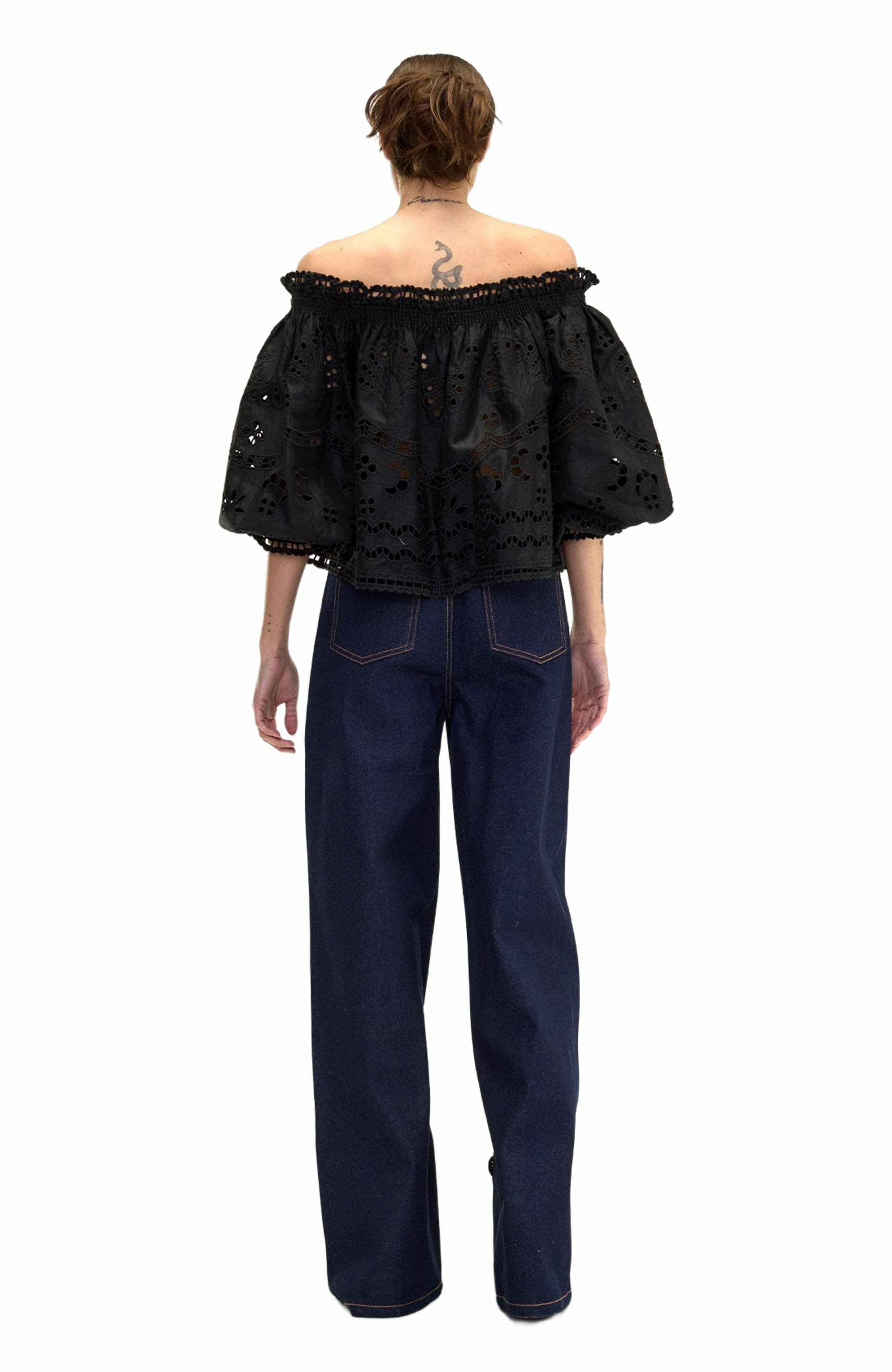 Cynthia Rowley Embroidered Wide-leg Jean in Navy/black at Nordstrom - 6