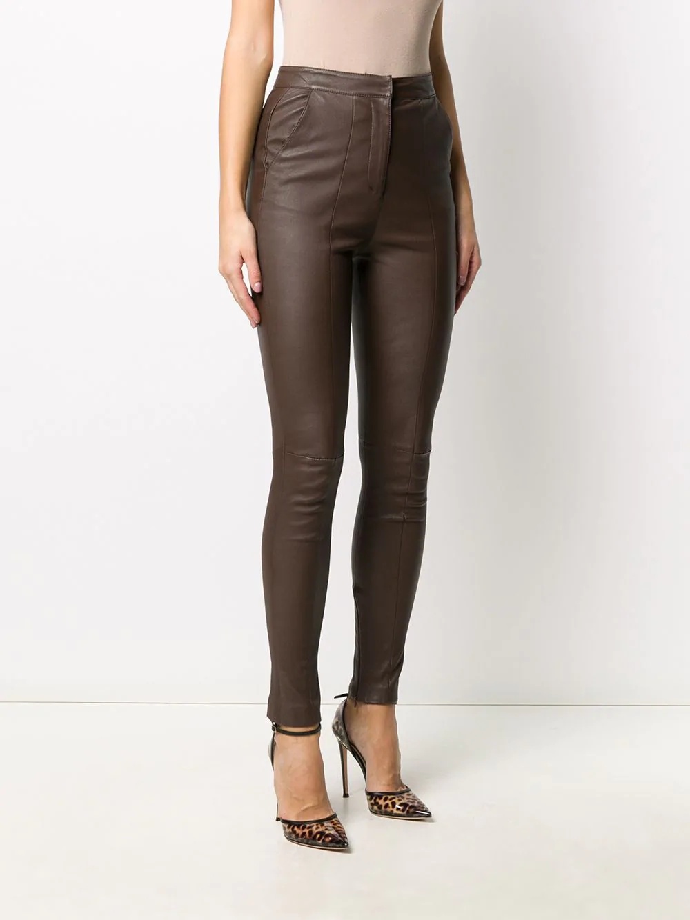 high-waisted leather skinny trousers - 3