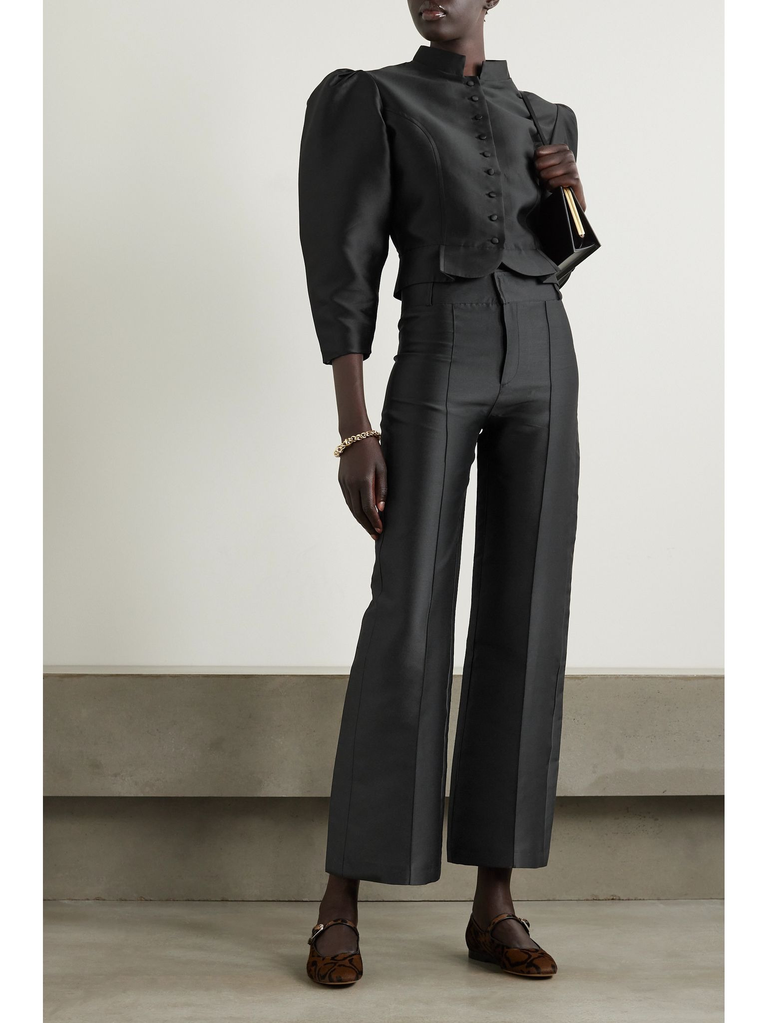 Yoshitomo pleated faille wide-leg pants Black - 2
