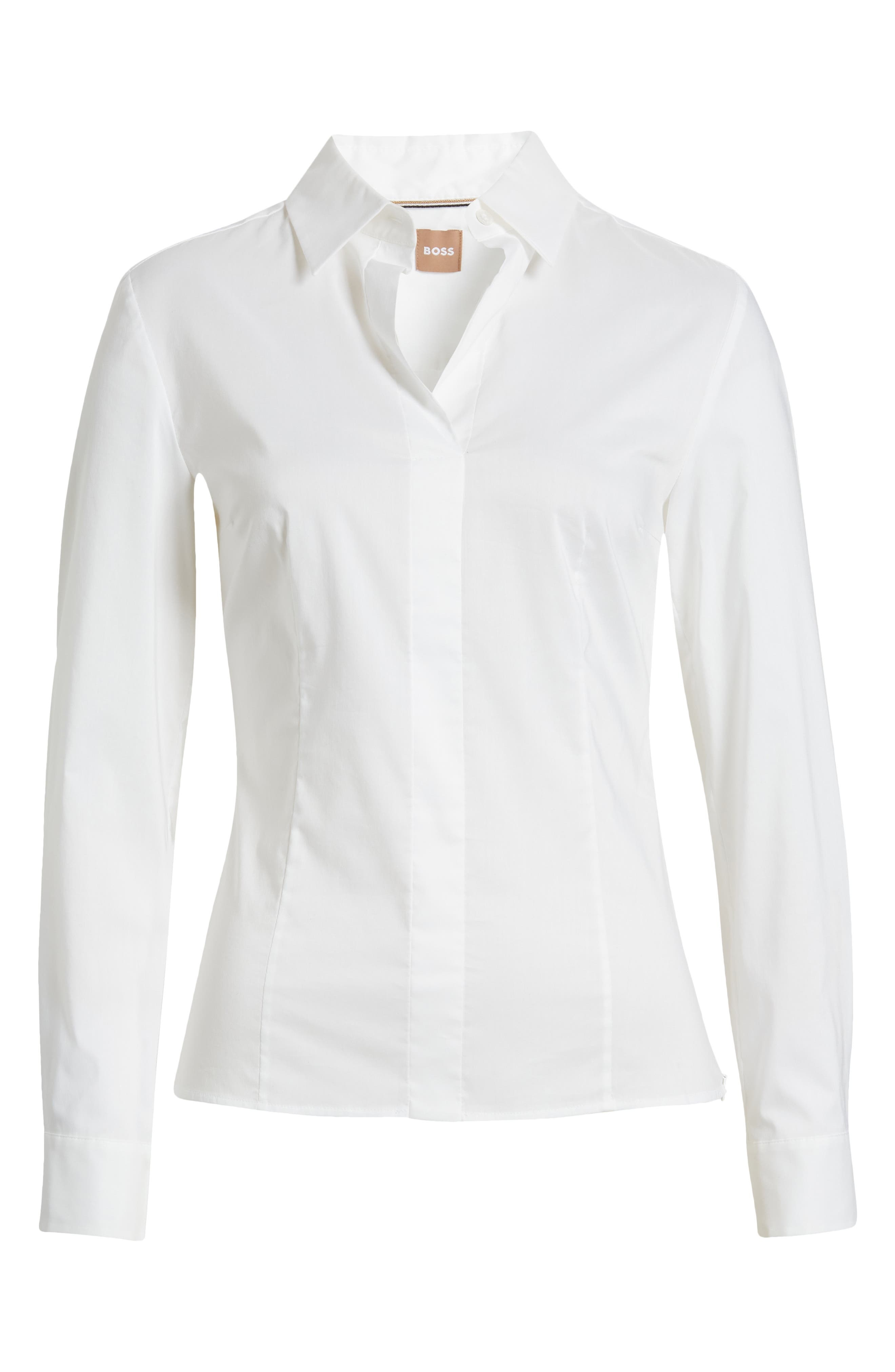 BOSS Bashinah Cotton Blend Blouse in Bright White at Nordstrom - 5