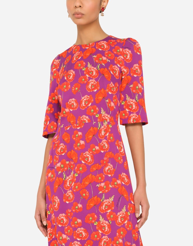 Poppy-print charmeuse midi dress - 4